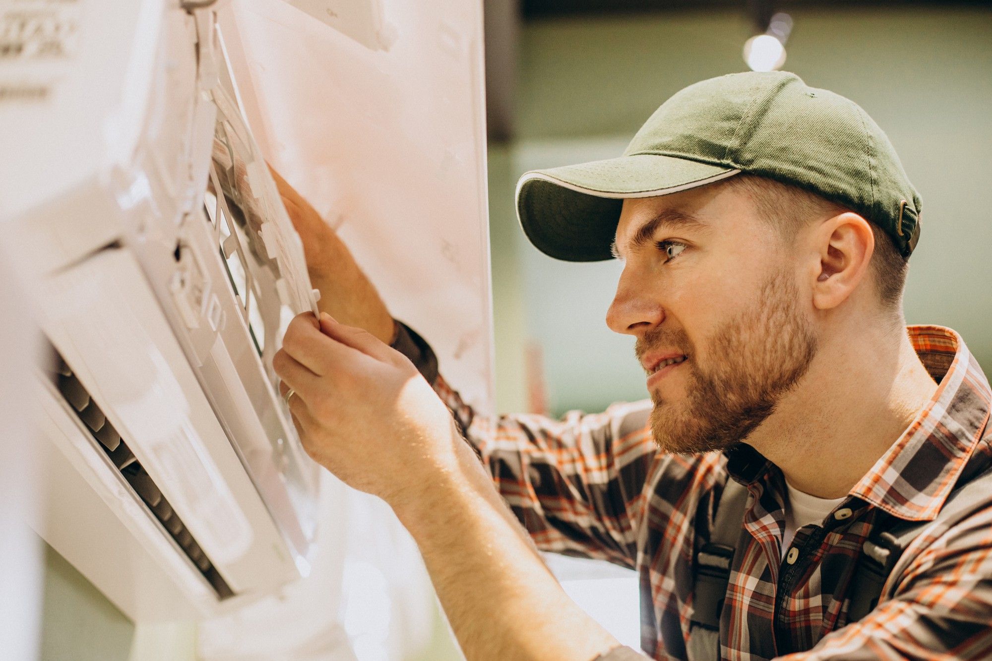 Man servicing heat pump